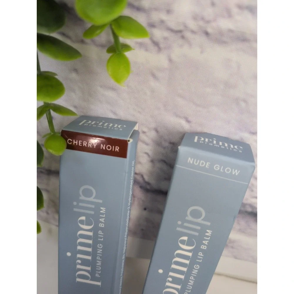 NIB LOT 2 CHERRY NOIR & NUDE GLOW💎PRIME PROMETICS Lip Plumping Lip Balm Mature